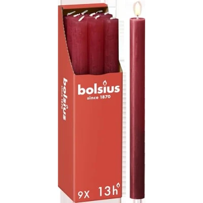 Image of Bolsius Tapered Dinner Pillar Candles Red Pack of 9 Long Burning Time 13 Hours Household Candle Interior Decoration Unscented Natural Vegan Wax 27 x 2.3 cm Mother&#039;s Day