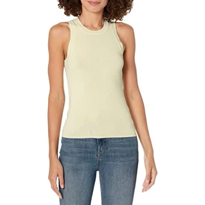 Image of The Drop Women&#039;s Gina Fitted Sleeveless High Neck Cut In Sweater Tank, Pale Yellow, 3X, Plus Size
