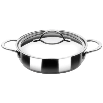 Image of Ibili Noah Round Dish with Lid, Stainless Steel, Silver, 26 x 7 cm