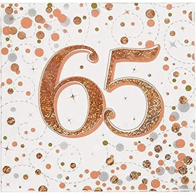 Image of Oaktree 635821 Sparkling Fizz 65th Rose Gold 33cm x 3 ply Napkins 16pcs