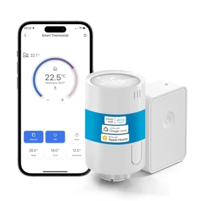 Image of Meross Smart Radiator Thermostat with Starter Kit Heating Control, Easy DIY Installation, Compatible Apple HomeKit, Alexa, Google Home, SmartThings M30 x 1.5 mm, 6 adapters,