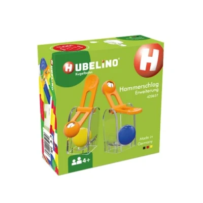 Image of Hubelino 420657 Marble Run Gravity Hammer Expansion set 6 pieces Compatible with popular building block system, for Ages 4 and Up (Made in Germany)