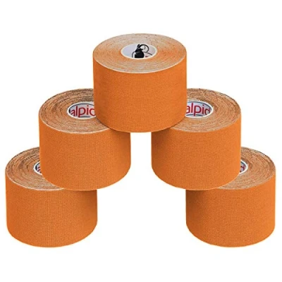 Image of ALPIDEX 5 Rolls Kinesiology Tape Many Colors m x cm Application Examples E Book Skin Friendly Muscle Support Elastic Strapping Tape, Colour:orange