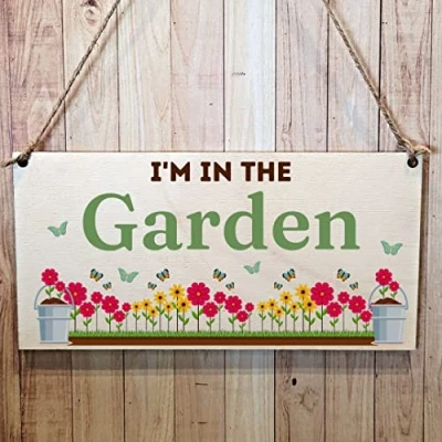 Image of Second Ave I&#039;m In The Garden Wooden Hanging Gift Friendship Rectangle Sign Plaque