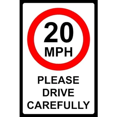 Image of 20mph Please Drive Carefully Safety Sign Self Adhesive Sticker (200mm x 150mm)