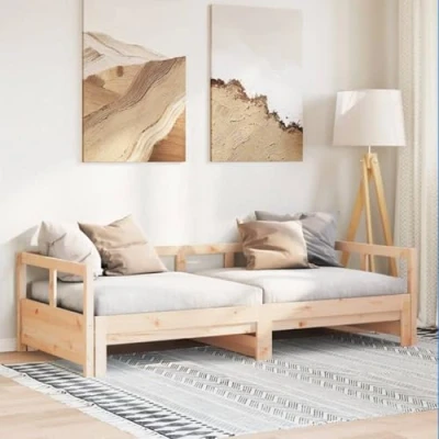 Image of vidaXL Daybed with Trundle Solid Pine Wood Frame 2 in 1 Design Sofa Bed for Guest 80x200 cm Rustic Brown Finish Assembly Required
