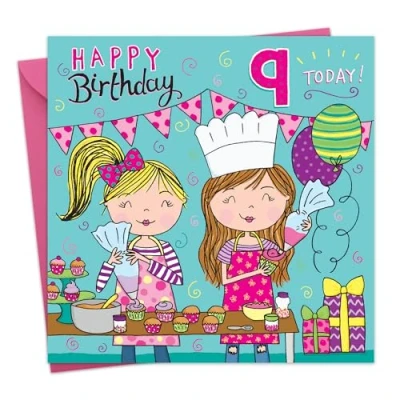 Image of Twizler 9th Birthday Card for Girls Baking &amp; Cooking Age 9 Happy Girl Daughter Year Old Childrens Granddaughter Nine