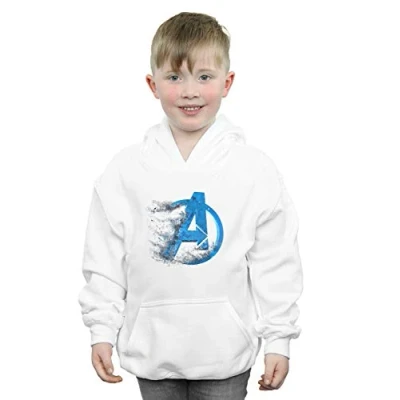 Image of Marvel Boys Avengers Endgame Dusted Logo Hoodie White 12 13 Years