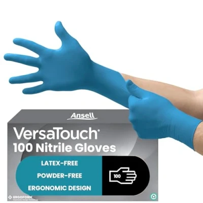 Image of Ansell VersaTouch 92 465 Nitrile Disposable Gloves, Blue Gloves Latex Free, Powder Chemical Protective Size M (100 Gloves)