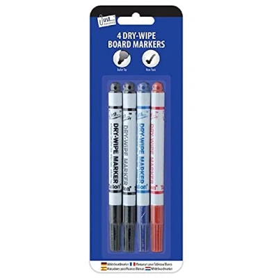 Image of Just Stationery Dry Wipe Marker Assorted Colours (Set of 4)