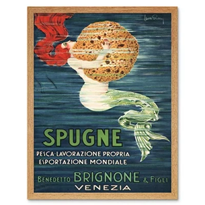 Image of Wee Blue Coo Sponge Mermaid Venice Brignone Brothers Art Print Framed Poster Wall Decor 12x16 inch
