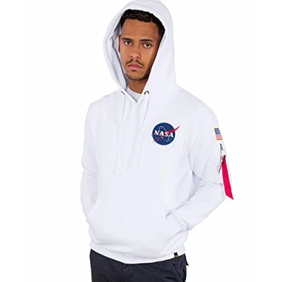 Image of Alpha Industries Men&#039;s Space Shuttle Hoody Hooded Sweat Sweatshirt, White, M