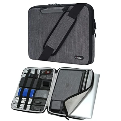 Image of iCozzier 13 13.3 Inch Handle Laptop Briefcase Shoulder Bag Electronic Accessories Organizer Messenger Carrying Case Sleeve Protective with Strap Grey