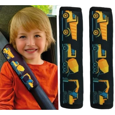 Image of HECKBO 2X Kids Car Seat Belt Pads Protectors Construction Cars for and Babies Ideal Any Booster Bicycle