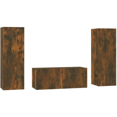 Image of vidaXL 3 Piece TV Cabinet Set Smoked Oak Engineered Wood