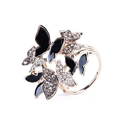 Image of for Women, Elegant Butterfly Crystal Rhinestone Scarf Ring Buckle Clip, Black Women