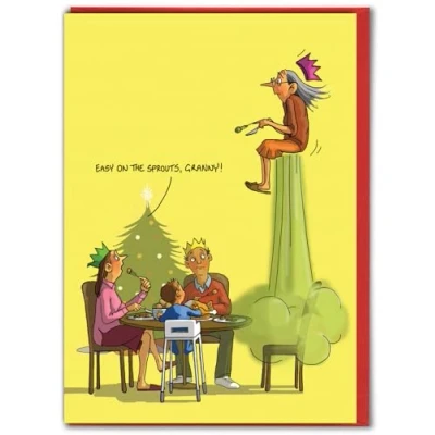 Image of Brainbox Candy Hilariously Funny Christmas Cards &#039;Easy On The Sprouts&#039; Cheeky Xmas Card For Him Her Men Women Partner Friend