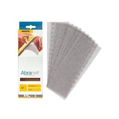 Image of Mirka Abranet net sandpaper strips 80x230 mm / Grip Grit P180 10 pcs AE175F1018 for dust free sanding of wood, filler, varnish, plastic, etc.