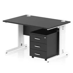 Image of Impulse 1200x800 Desk Black/White Cable Managed Leg 3 Dr Mobile Ped