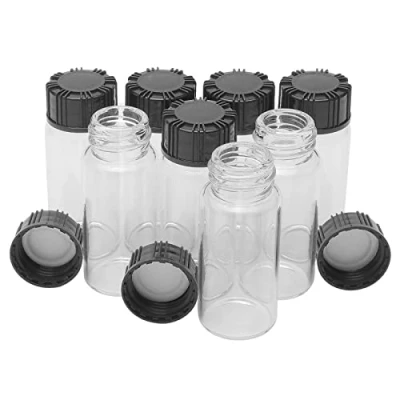 Image of 8pcs Sample Glass Bottles with Plastic Screw Black Cap Transparent Lab Vials 10ml