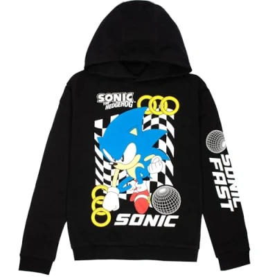 Image of SONIC THE HEDGEHOG Boys Hoodie 100% Cotton Hooded Sweatshirt Lounge Wear for Ages 6 12 Perfect Gamer Gifts Black