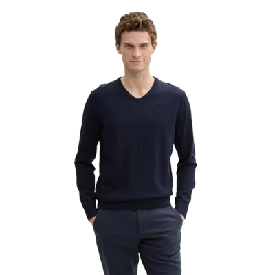Image of TOM TAILOR Men Basic jumper 202212 Strickpullover V Ausschnitt, 13160 Knitted Navy Melange, M