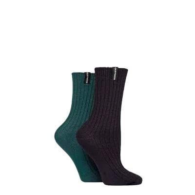 Image of Women&#039;s 2 Pair Glenmuir Light Cushioned Bamboo Boot Socks Navy / Green 4 8