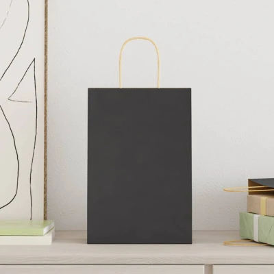 Image of vidaXL Paper Bags 50 pcs with Handles Black 21x11x31 cm