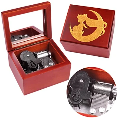 Image of Sinzyo Music Box Carved Wood Wind Up Musical Gift for Christmas,Birthday,Valentine&#039;s Day(Red Box,Tune: Moonlight Densetsu)
