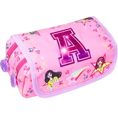 Image of Barbie Personalised Pencil Case, Pink Cute School case for Girls, 2 Large Compartments Stationery Pouch