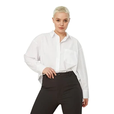 Image of Trendyol Women&#039;s Straight Long Sleeve Regular Plus Size Shirt, White, 28