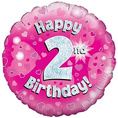 Image of Oaktree UK 18&quot; Happy 2nd Birthday Pink Holographic