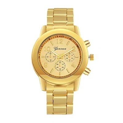 Image of JewelryWe Luxury Mens Dress Watch, Stainless Steel Bling Rhinestones Accented Quartz Wrist Watches Gold, for Halloween, no
