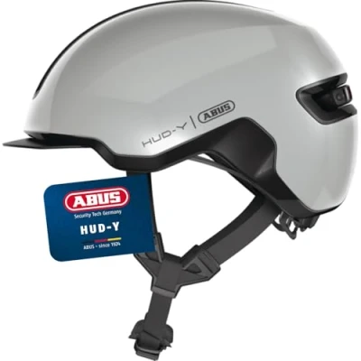 Image of ABUS Urban helmet HUD Y magnetic, rechargeable rear LED light with magnetic attachment a cool bike for everyday use men and women grey, size M