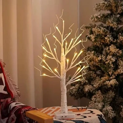 Image of Birch Twig Tree Lights with 24 Warm White LEDs, Battery Operated and USB, 60cm Tabletop for Christmas, Wedding, Home Decor, Party Decoration