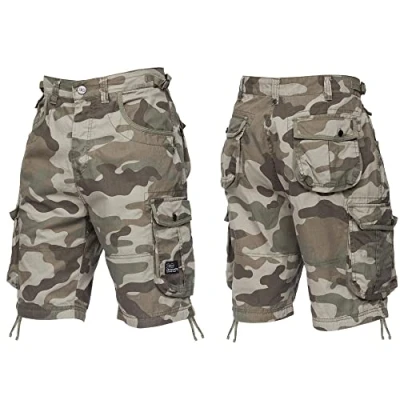 Image of Crosshatch New Mens Knee Length Combat Cargo Camo Denim Summer Shorts by Jeanbase Olive 30