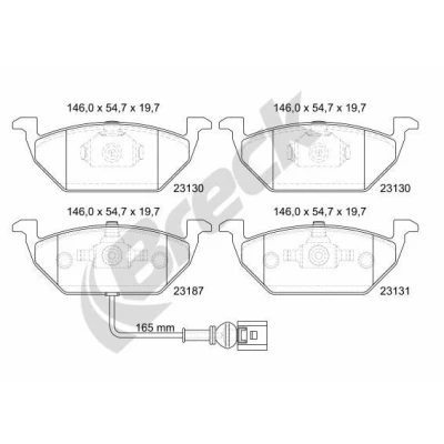 Image of 1J0698151J, 6Q0698151 Brake pad set BRECK 23131 00 702 10 incl. wear warning contact, with integrated sensor accessories VOLKSWAGEN: GOLF 6