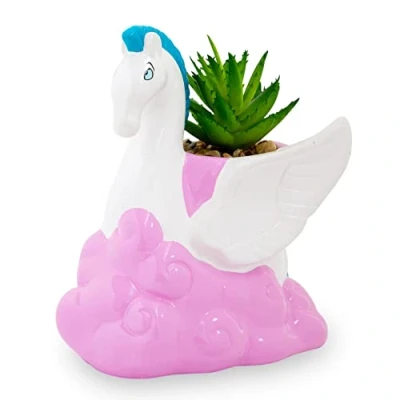 Image of Disney Hercules Pegasus 3 Inch Ceramic Mini Planter With Artificial Succulent