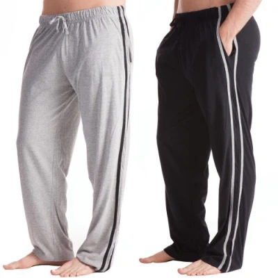 Image of 2 Pack Medium Men&#039;s Long Lounge Pants Casual Wear Pyjama Trousers Black &amp; Grey