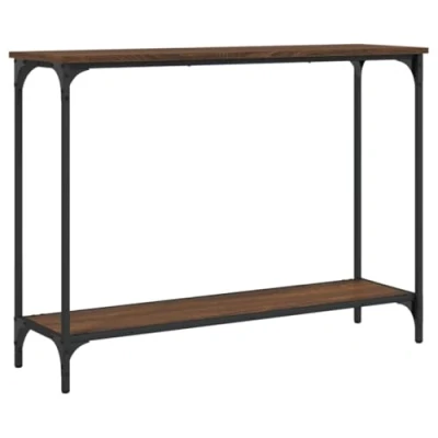Image of vidaXL Engineered Wood Console Table Industrial Style Brown Oak Sofa with Ample Storage and Adjustable Feet.