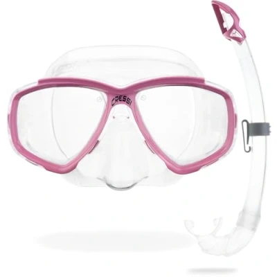 Image of Cressi Perla &amp; Mexico Combo Set Dive/Snorkeling Mask Snorkel, Adult Unisex, Transparent/Pink