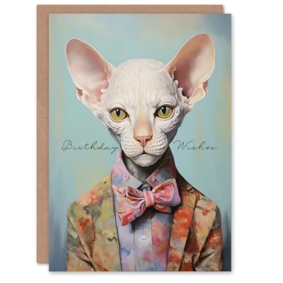 Image of Artery8 Birthday Greeting Card Stylish Sphinx Cat Lover Wishes For Him Her