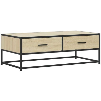 Image of vidaXL coffee table sonoma oak/metal side/end with storage living room/lounge design 100x50x35cm