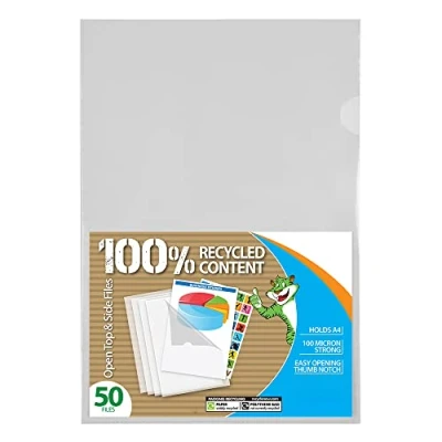 Image of 1Above 100 Micron 50 Pack A4 Clear Plastic Open Top &amp; Side Report File Project Presentation Covers Cut Flush (1)