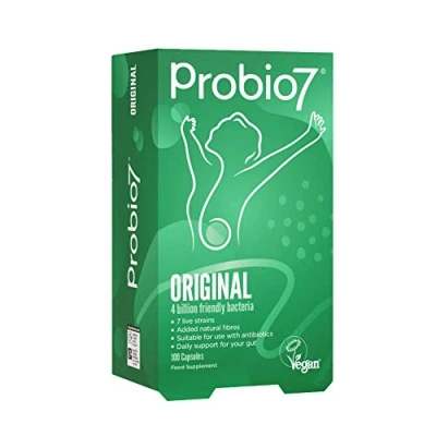 Image of Probio7 Original Vegan Approved 7 Live Strains 4 Billion CFU + 2 Types of Natural Fibre Digestive Health Supplement (100 Capsules)