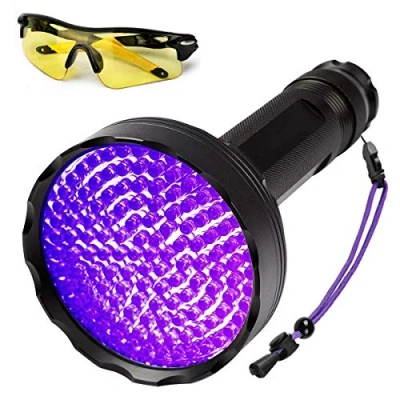 Image of UV Torch Light, 128 LEDs Black Flashlight for Urine Detector Animals, with Glasses Dog Urine, Pet Stains