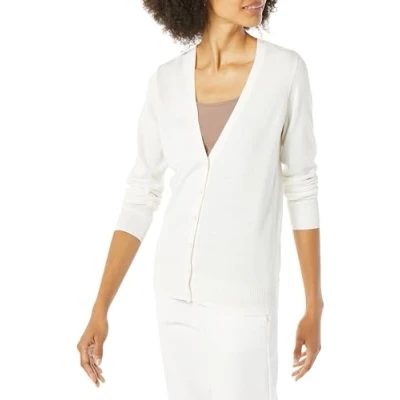 Image of Amazon Essentials Women&#039;s Lightweight V Neck Cardigan Jumper (Available in Plus Size), Ivory, L