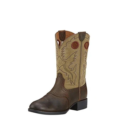 Image of Ariat Girls Heritage Western R Toe New West 5.5 M Distressed Brown
