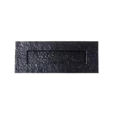 Image of Ironmongery Solutions® Black Antique Heavy Duty Cast Iron Postal Door Knocker Letter Box Plates (Traditional Plain Plate)