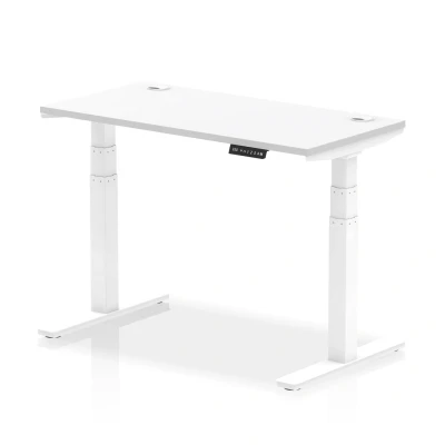 Image of Air 1200x600mm Height Adjustable Desk White Top Cable Ports Leg